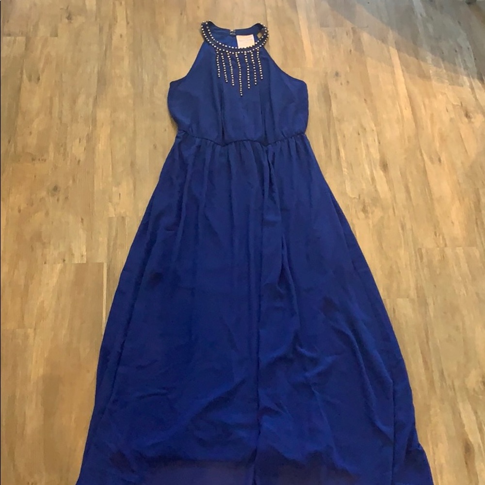 Blue Beaded Maxi Dress